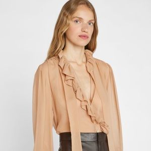 Frame Ruffle Front Button Up Shirt in blush size S. NWT. Never been worn.